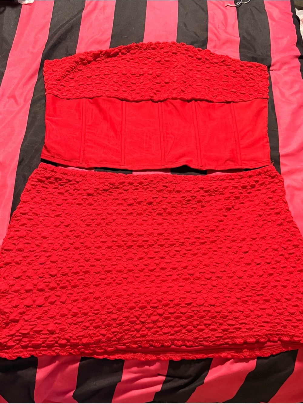Fashion Nova Red Textured Two-Piece Mini Skirt Set